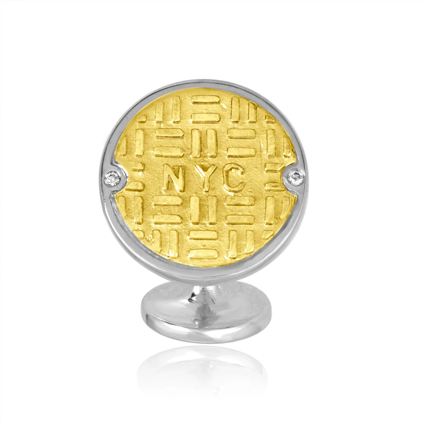 18K Gold & Sterling Silver NYC Manhole Cover Cufflinks with Diamonds