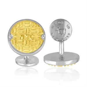 18K Gold & Sterling Silver NYC Manhole Cover Cufflinks with Diamonds