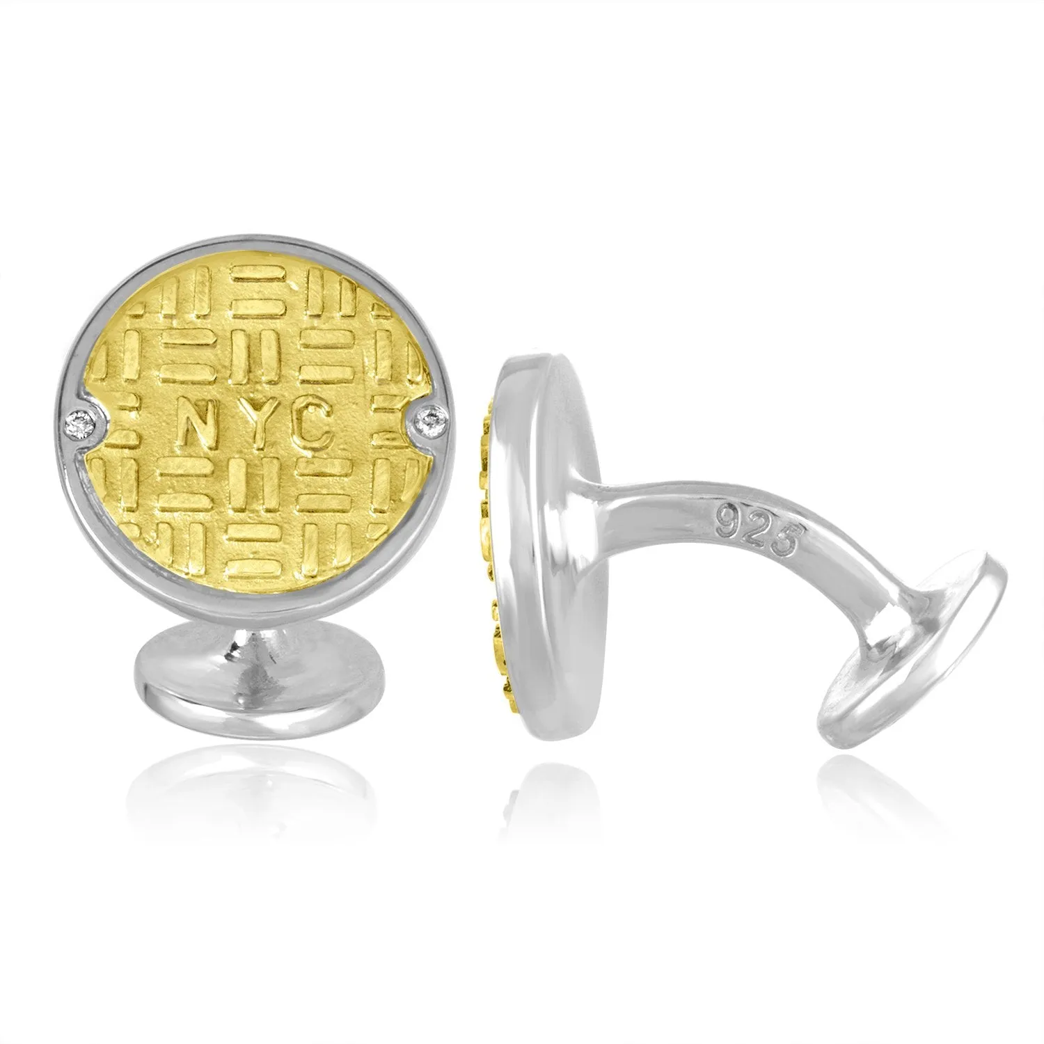 18K Gold & Sterling Silver NYC Manhole Cover Cufflinks with Diamonds