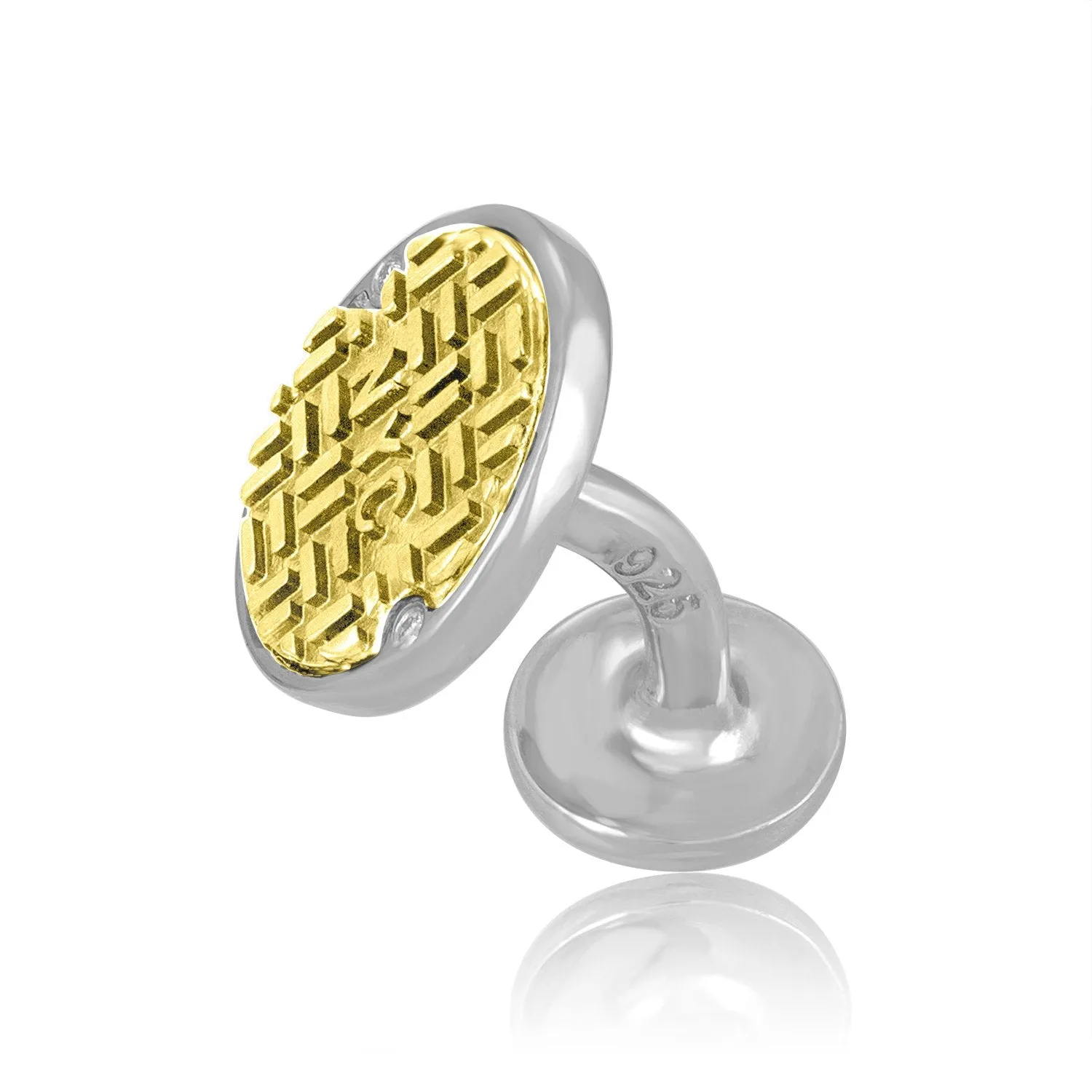 18K Gold & Sterling Silver NYC Manhole Cover Cufflinks with Diamonds