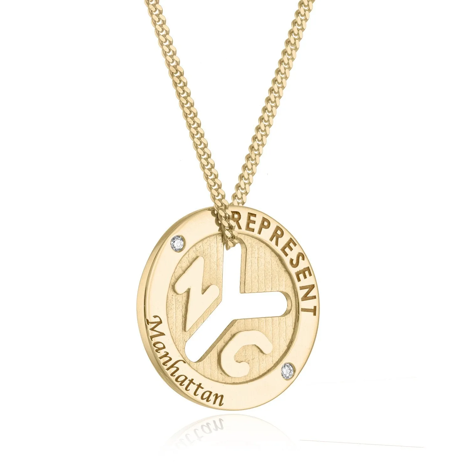 18K YELLOW GOLD NYC 'REPRESENT' Subway Token Necklaces