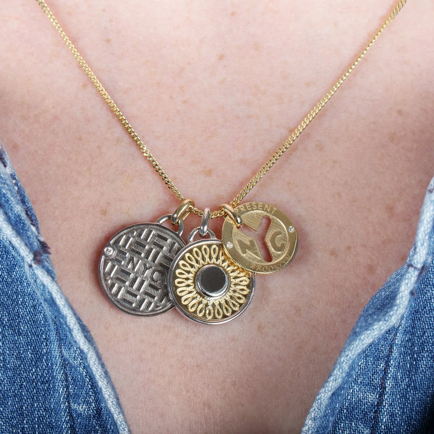 18K YELLOW GOLD NYC 'REPRESENT' Subway Token Necklaces