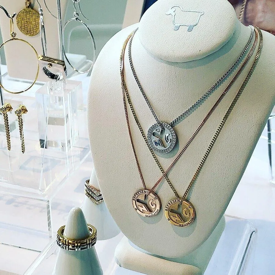 18K YELLOW GOLD NYC 'REPRESENT' Subway Token Necklaces