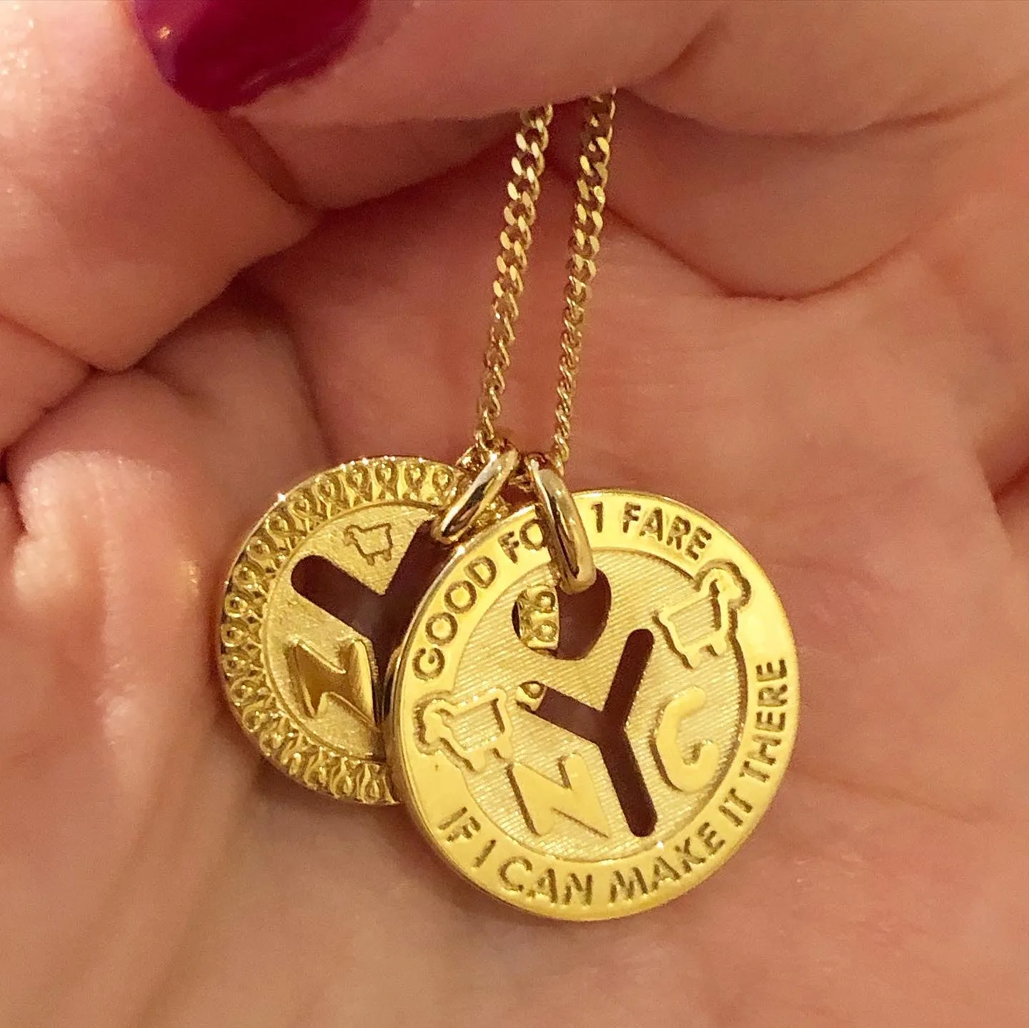 18K YELLOW GOLD NYC 'REPRESENT' Subway Token Necklaces