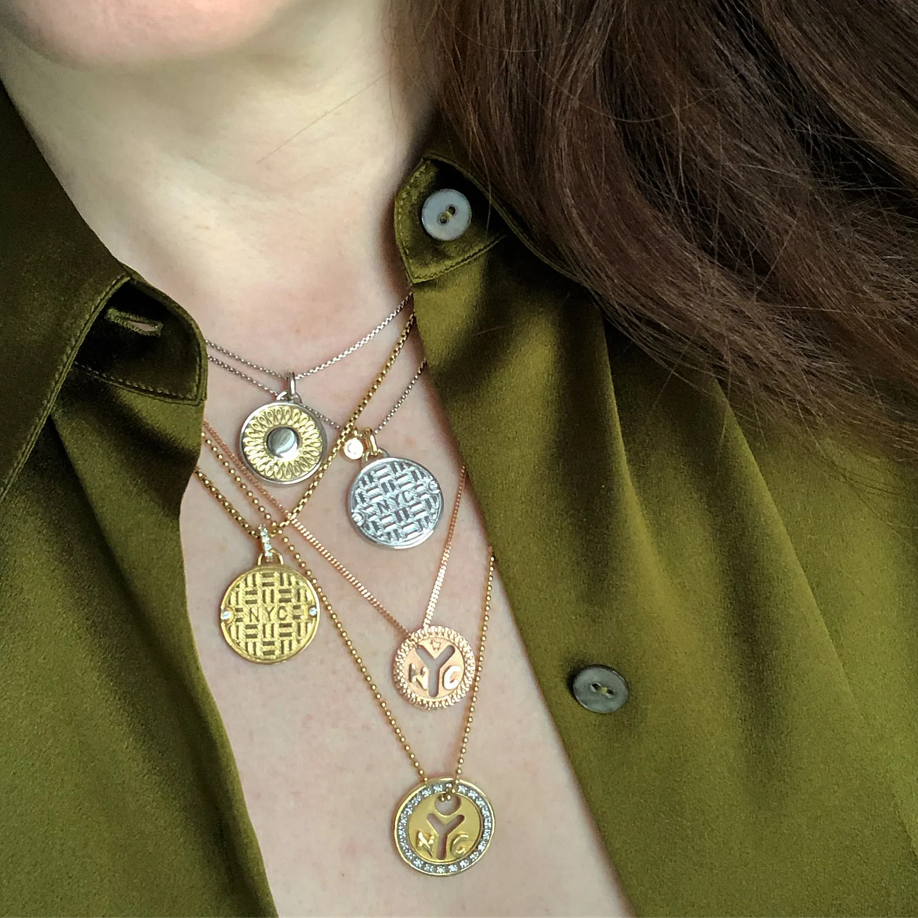 18K YELLOW GOLD NYC 'REPRESENT' Subway Token Necklaces