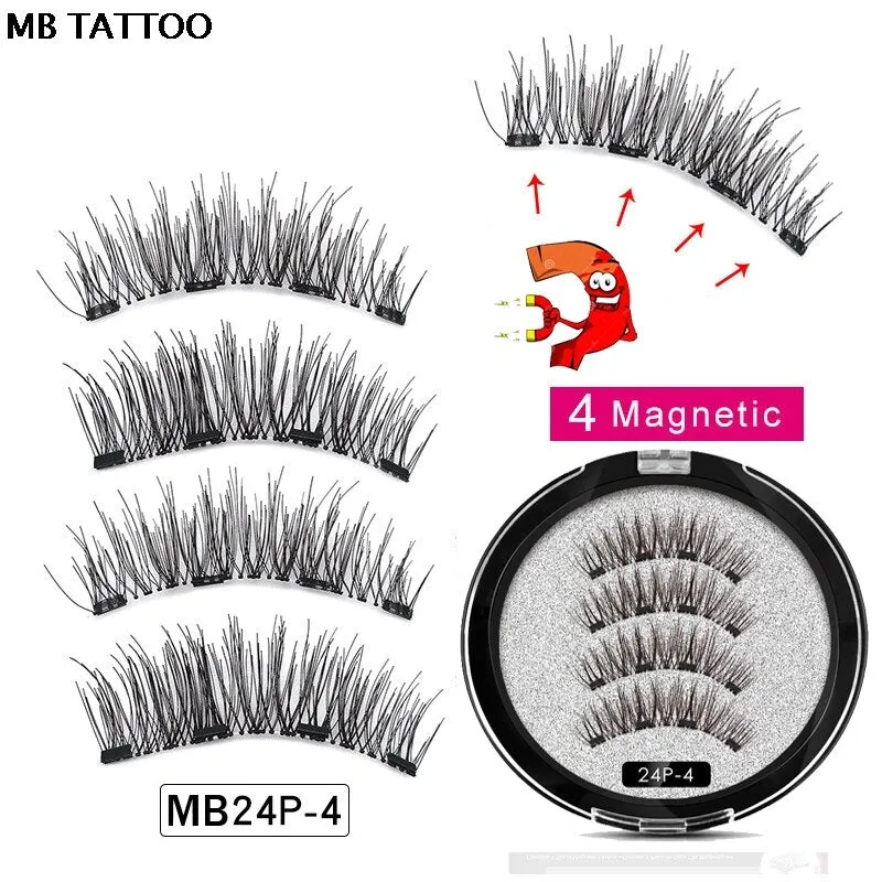 2019 New 2 Pair 4 Magnetic False Eyelashes natural with 3D/6D magnets handmade magnetic lashes natural Mink eyelashe magnet lash