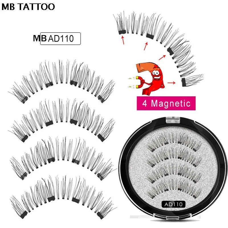 2019 New 2 Pair 4 Magnetic False Eyelashes natural with 3D/6D magnets handmade magnetic lashes natural Mink eyelashe magnet lash