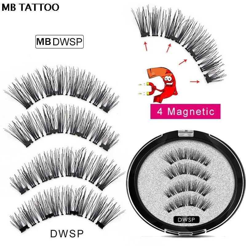 2019 New 2 Pair 4 Magnetic False Eyelashes natural with 3D/6D magnets handmade magnetic lashes natural Mink eyelashe magnet lash