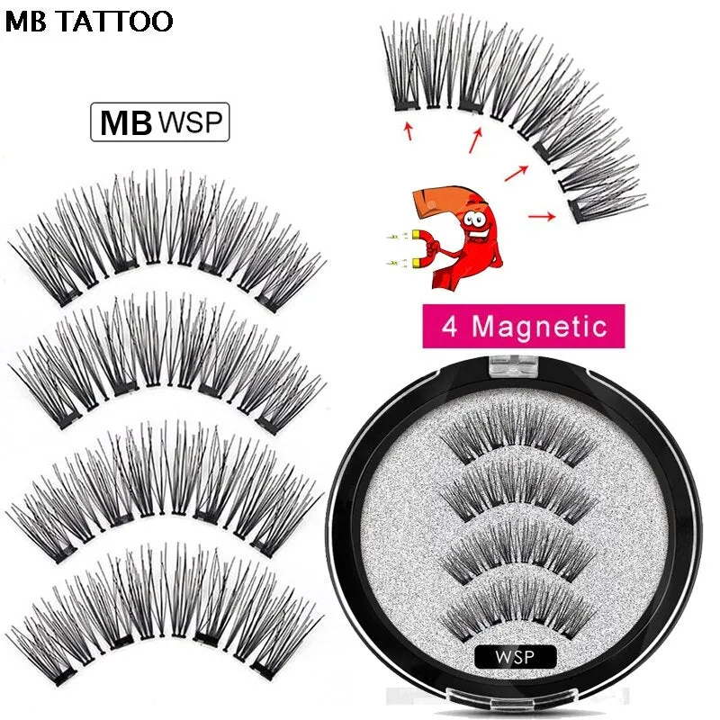 2019 New 2 Pair 4 Magnetic False Eyelashes natural with 3D/6D magnets handmade magnetic lashes natural Mink eyelashe magnet lash