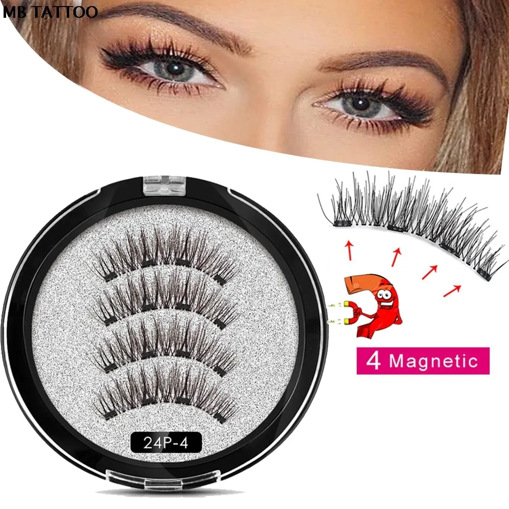 2019 New 2 Pair 4 Magnetic False Eyelashes natural with 3D/6D magnets handmade magnetic lashes natural Mink eyelashe magnet lash