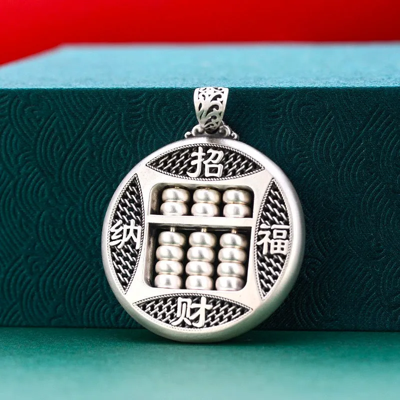 Abacus And Chinese Character Pendant（Circular） - Sterling Silver