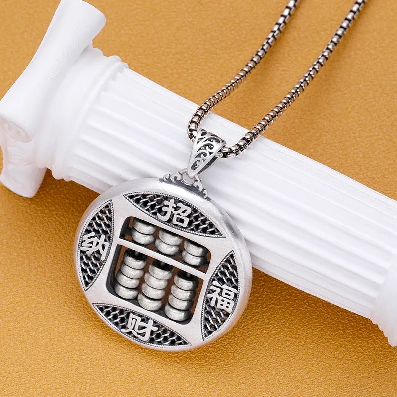 Abacus And Chinese Character Pendant（Circular） - Sterling Silver