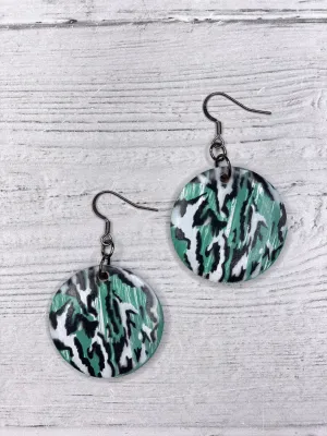 Alisha D Hand Painted Camo Wood Round Earrings