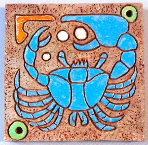 American Arts and Crafts Tile of a Blue Crab Gathering Pearls