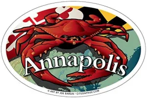 Annapolis Maryland Red Crab Oval Magnet, 6x4