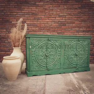 Carved vintage royal green sideboard