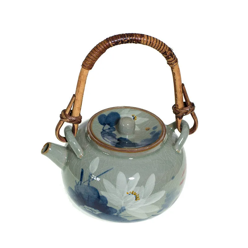 Ceramic Teapot Exquisite Hand-painted Underglaze Lotus Flower Tea Kettle