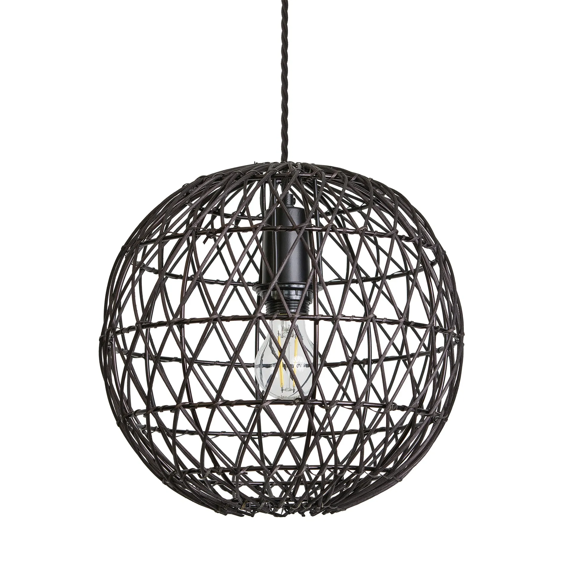 Coastal Rattan Ceiling Pendant Light - 12 inch - Globe - Black