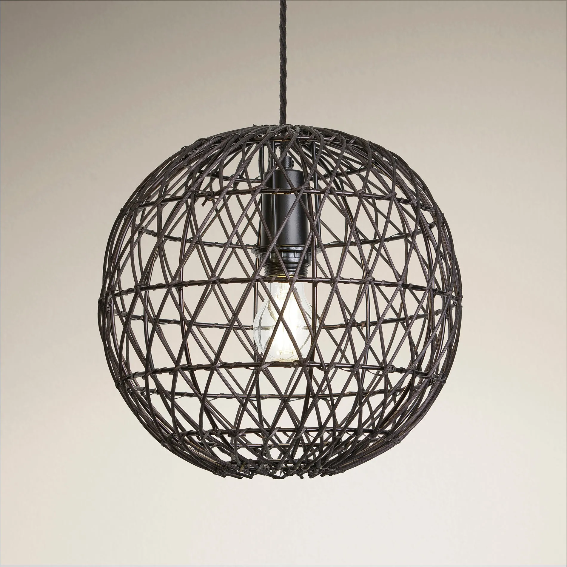 Coastal Rattan Ceiling Pendant Light - 12 inch - Globe - Black