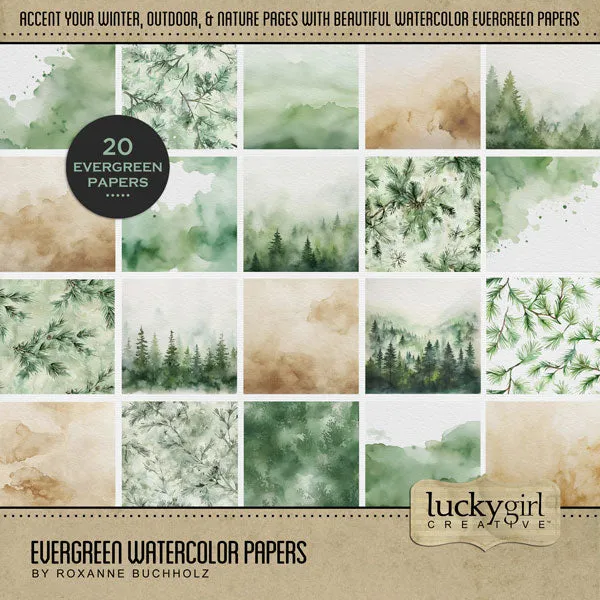 Evergreen Watercolor Papers Digital Scrapbook Kit