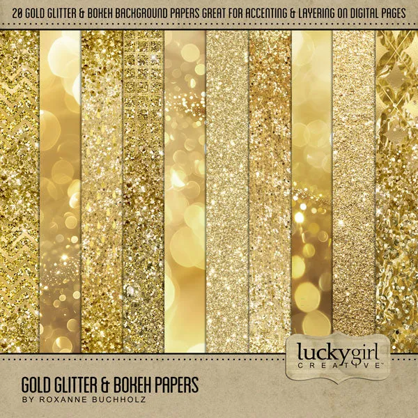 Gold Glitter & Bokeh Papers Digital Scrapbook Kit