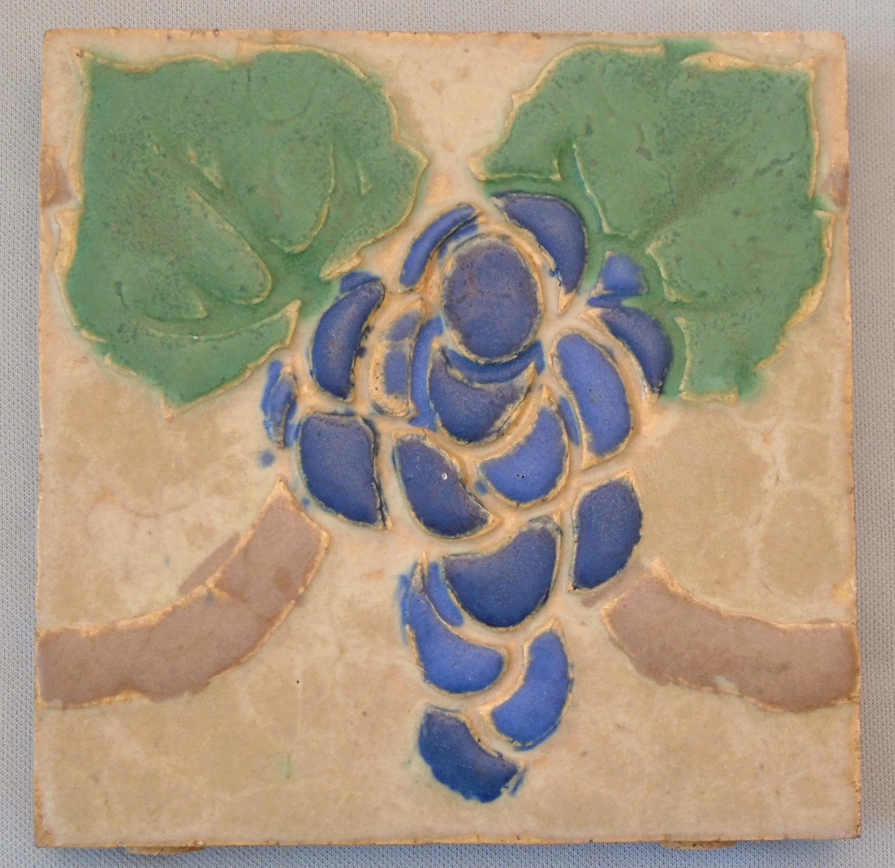 Grueby Pottery Tile Grapes Boston Arts and Crafts