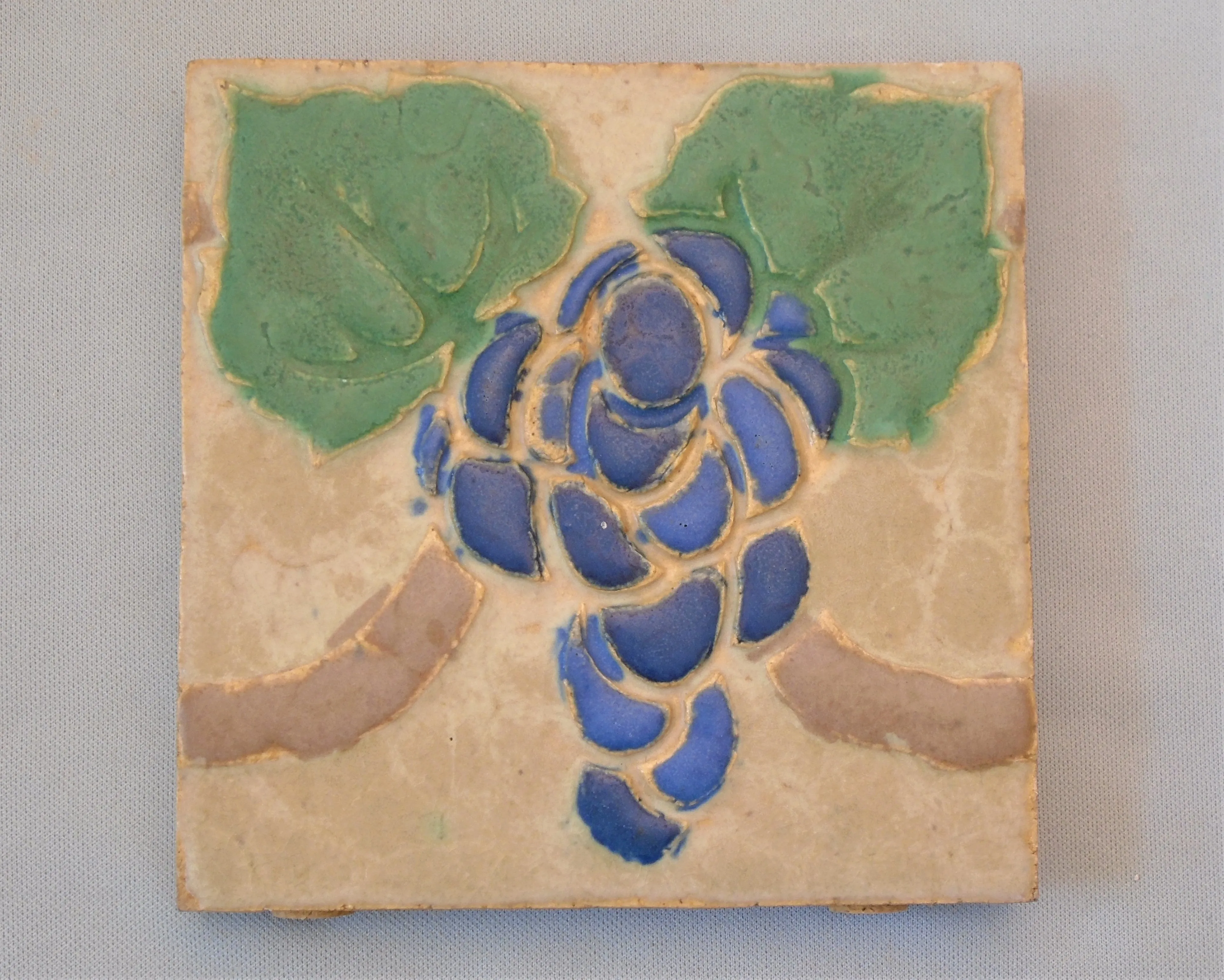 Grueby Pottery Tile Grapes Boston Arts and Crafts