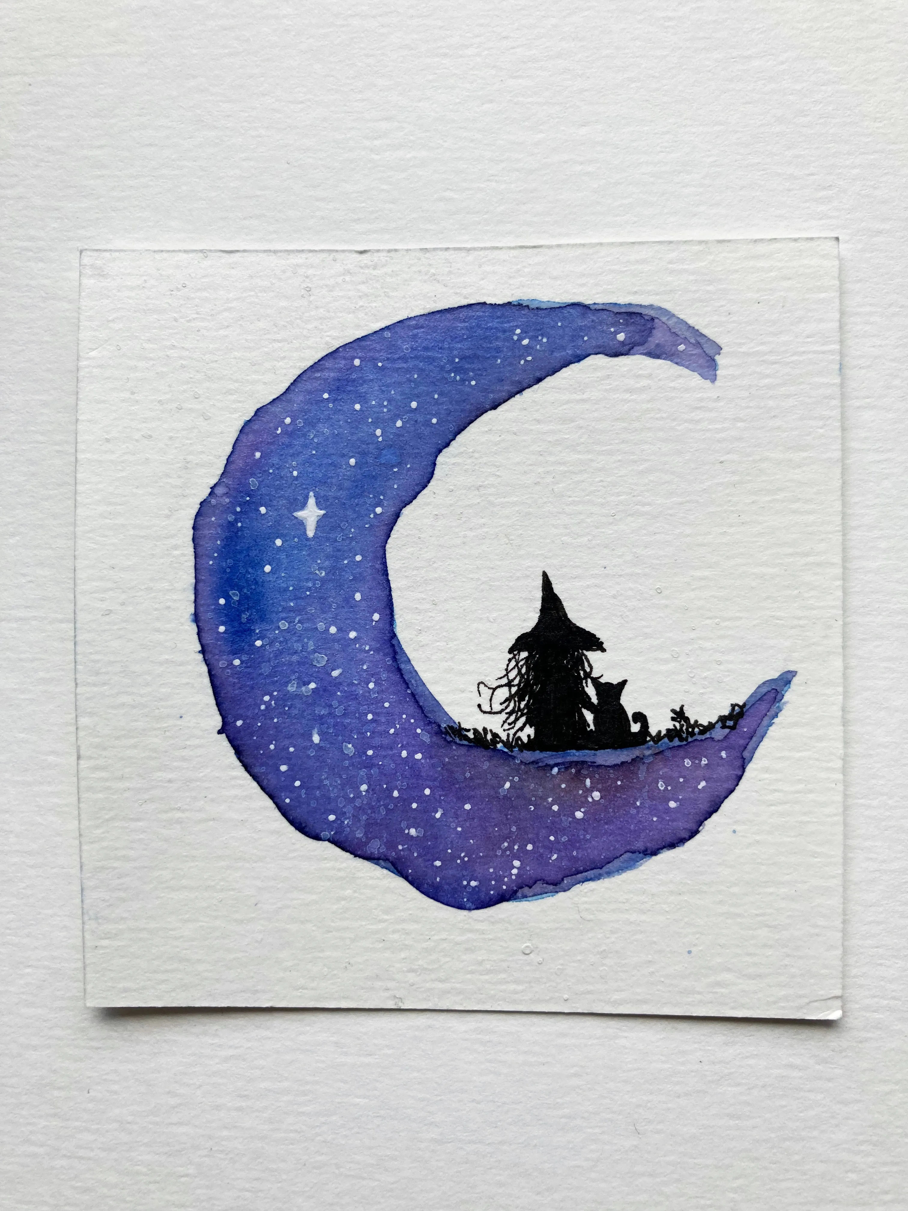 Mini Watercolor Moon Witch Painting