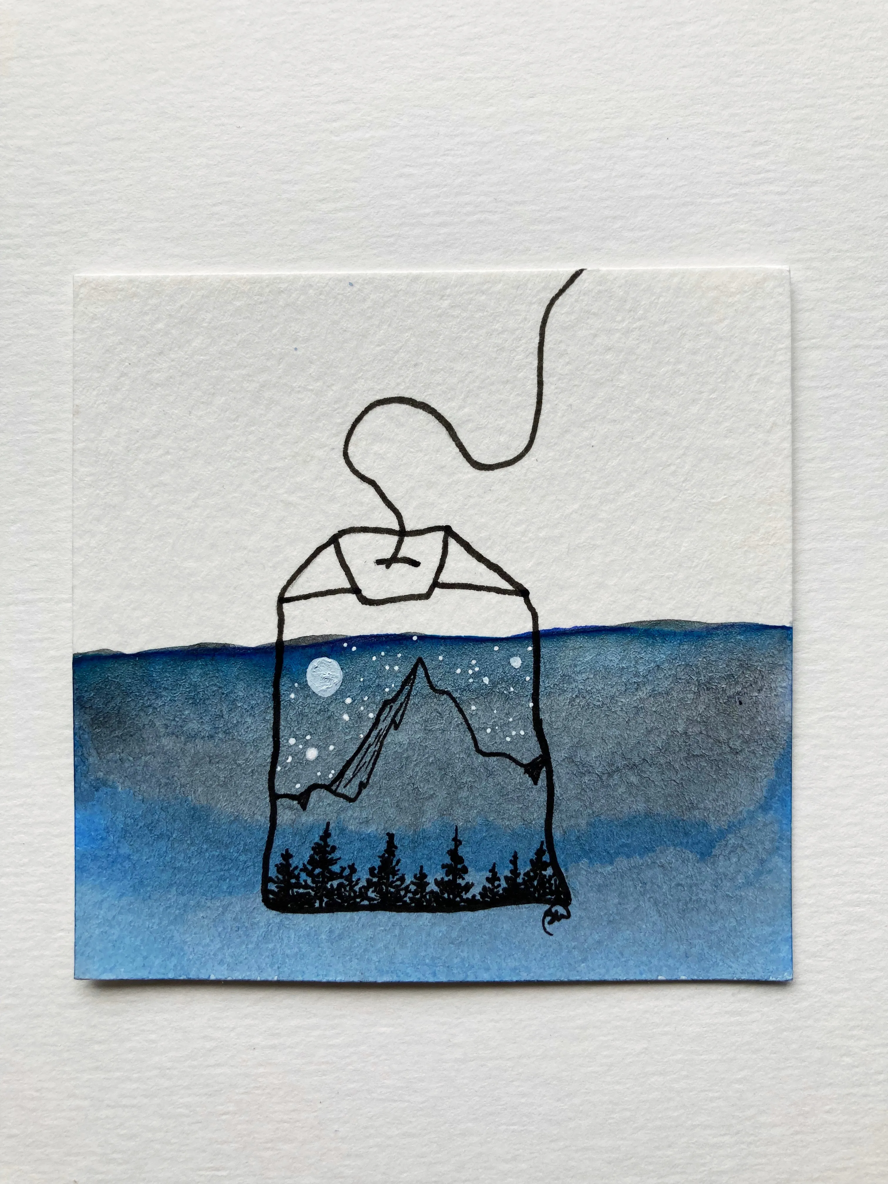 Mini Watercolor Tea Landscape Painting