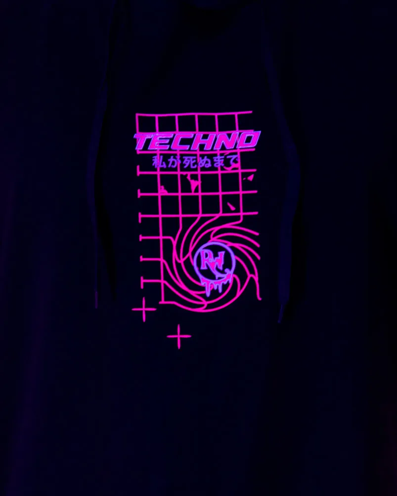 Ms. Techno Baddie Anime UV Neon Pink Fishnet Sleeveless Hoodie