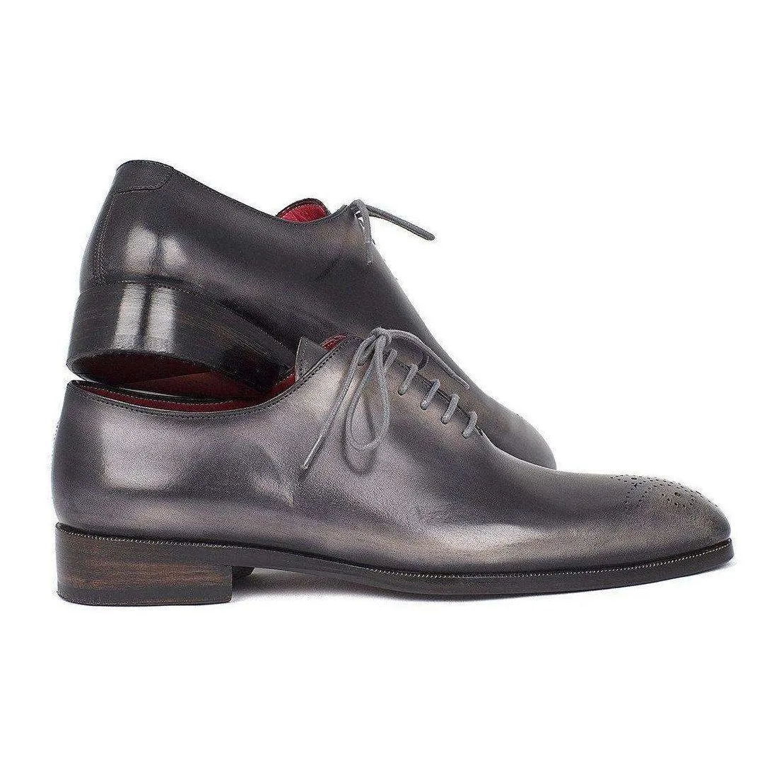 Paul Parkman Handmade Designer Shoes Goodyear Welted Wholecut Oxfords Gray Black Hand-Painted (PM5411)