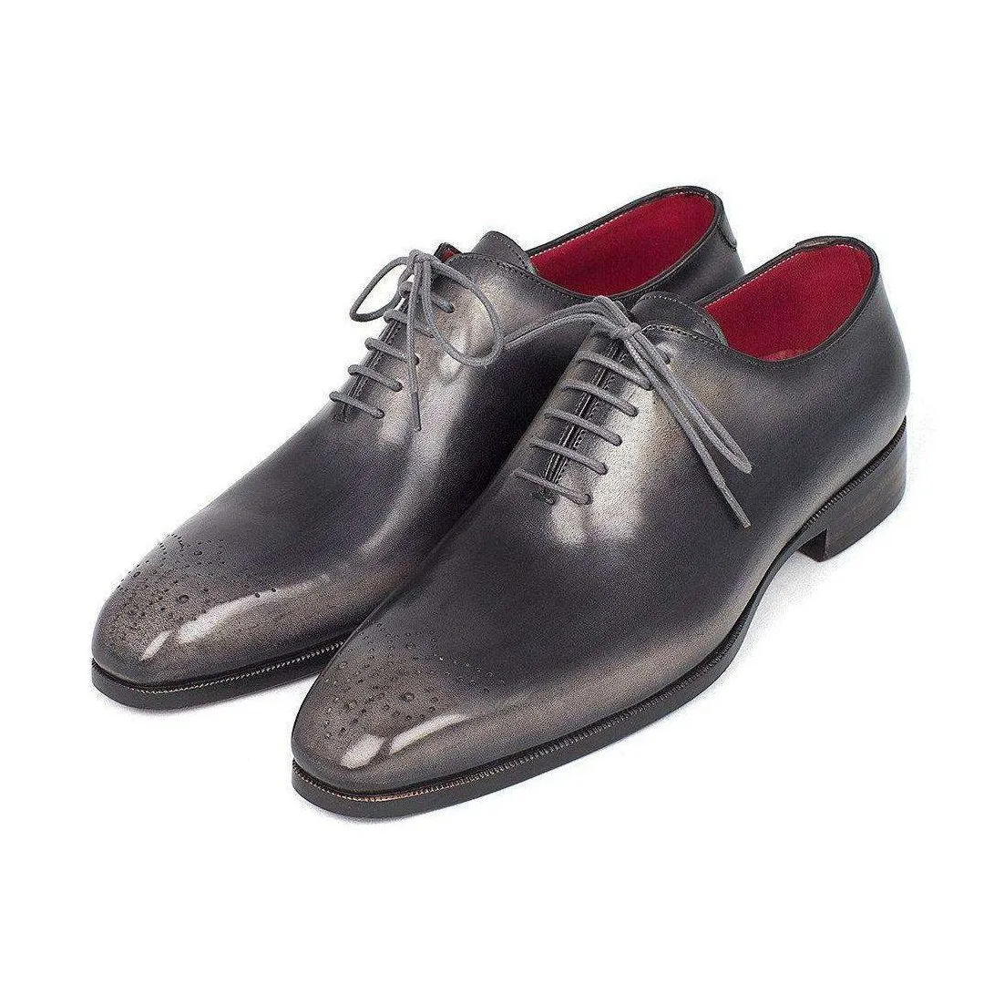 Paul Parkman Handmade Designer Shoes Goodyear Welted Wholecut Oxfords Gray Black Hand-Painted (PM5411)