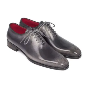 Paul Parkman Handmade Designer Shoes Goodyear Welted Wholecut Oxfords Gray Black Hand-Painted (PM5411)