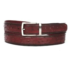 Paul Parkman Men's Hand-Painted Belt Bordeaux Genuine Ostrich (PMB408)