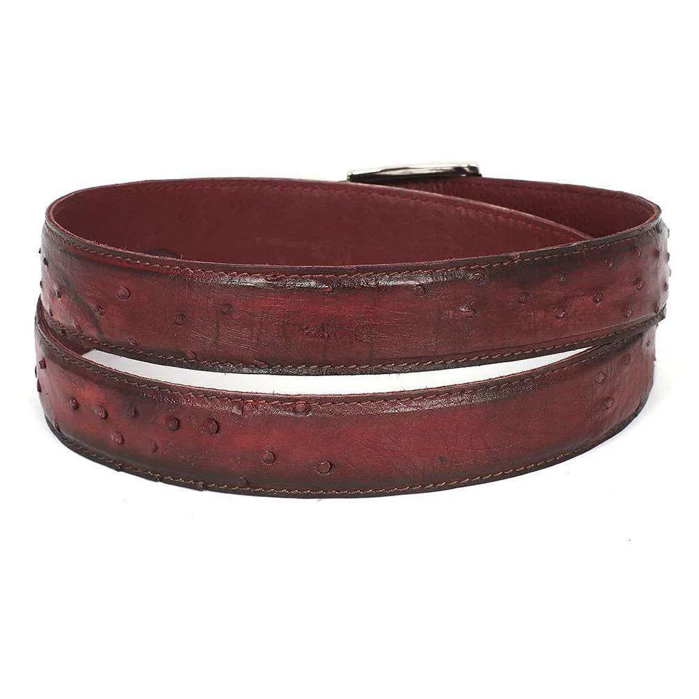 Paul Parkman Men's Hand-Painted Belt Bordeaux Genuine Ostrich (PMB408)