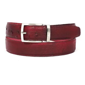 Paul Parkman Men's Hand-Painted Belt Burgundy Genuine Ostrich (PMB405)