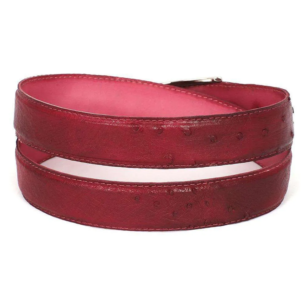 Paul Parkman Men's Hand-Painted Belt Burgundy Genuine Ostrich (PMB405)