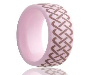 Pink Laser Engraved Weaved Ceramic Ring