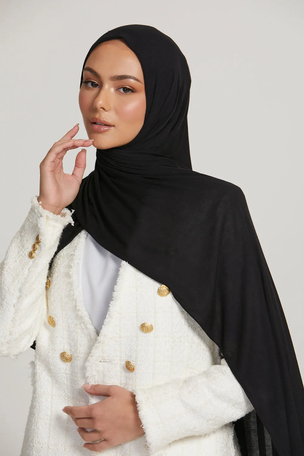 Premium Bamboo Ribbed Jersey Hijab - Black