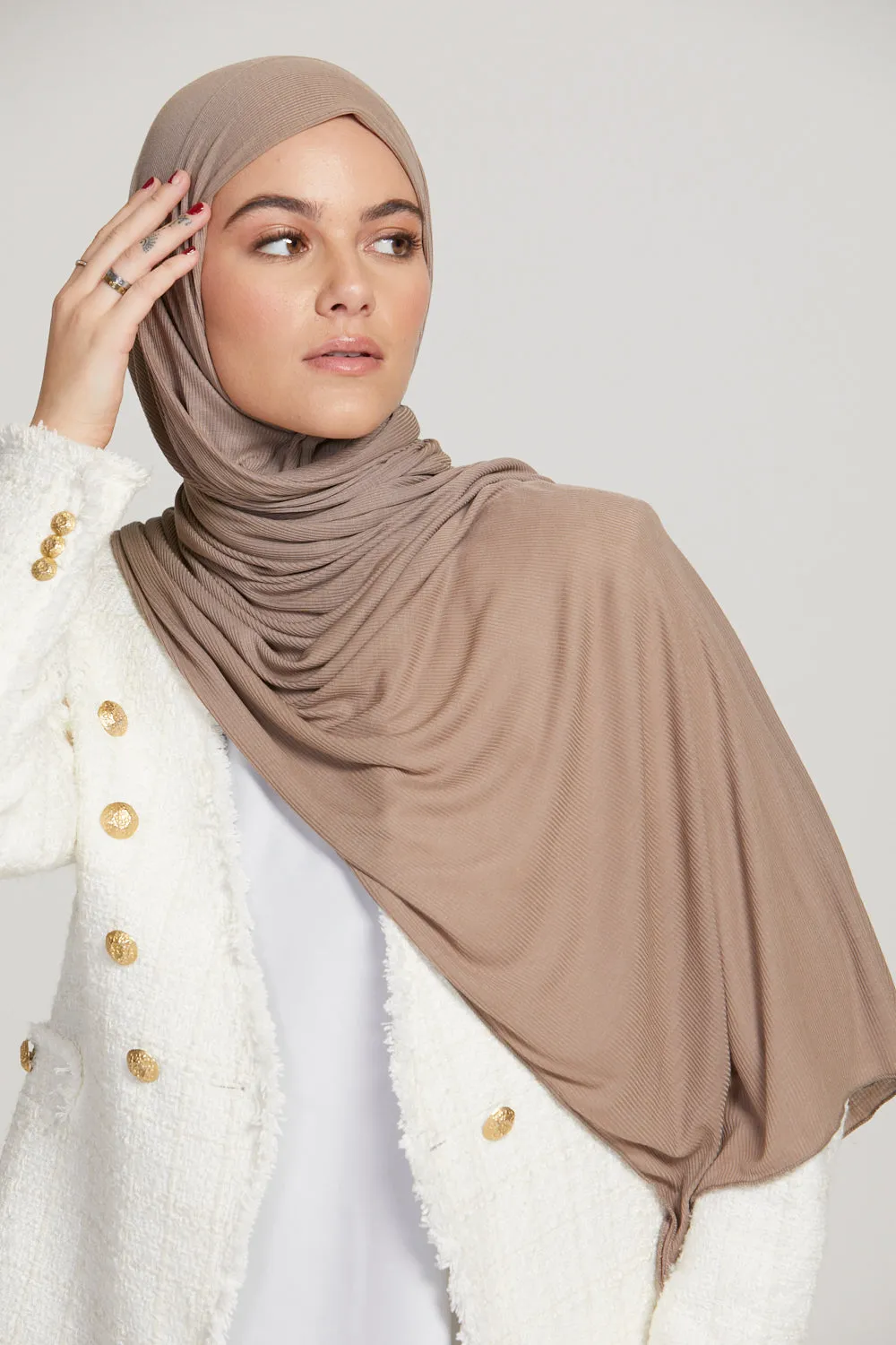 Premium Bamboo Ribbed Jersey Hijab - Dusty Taupe