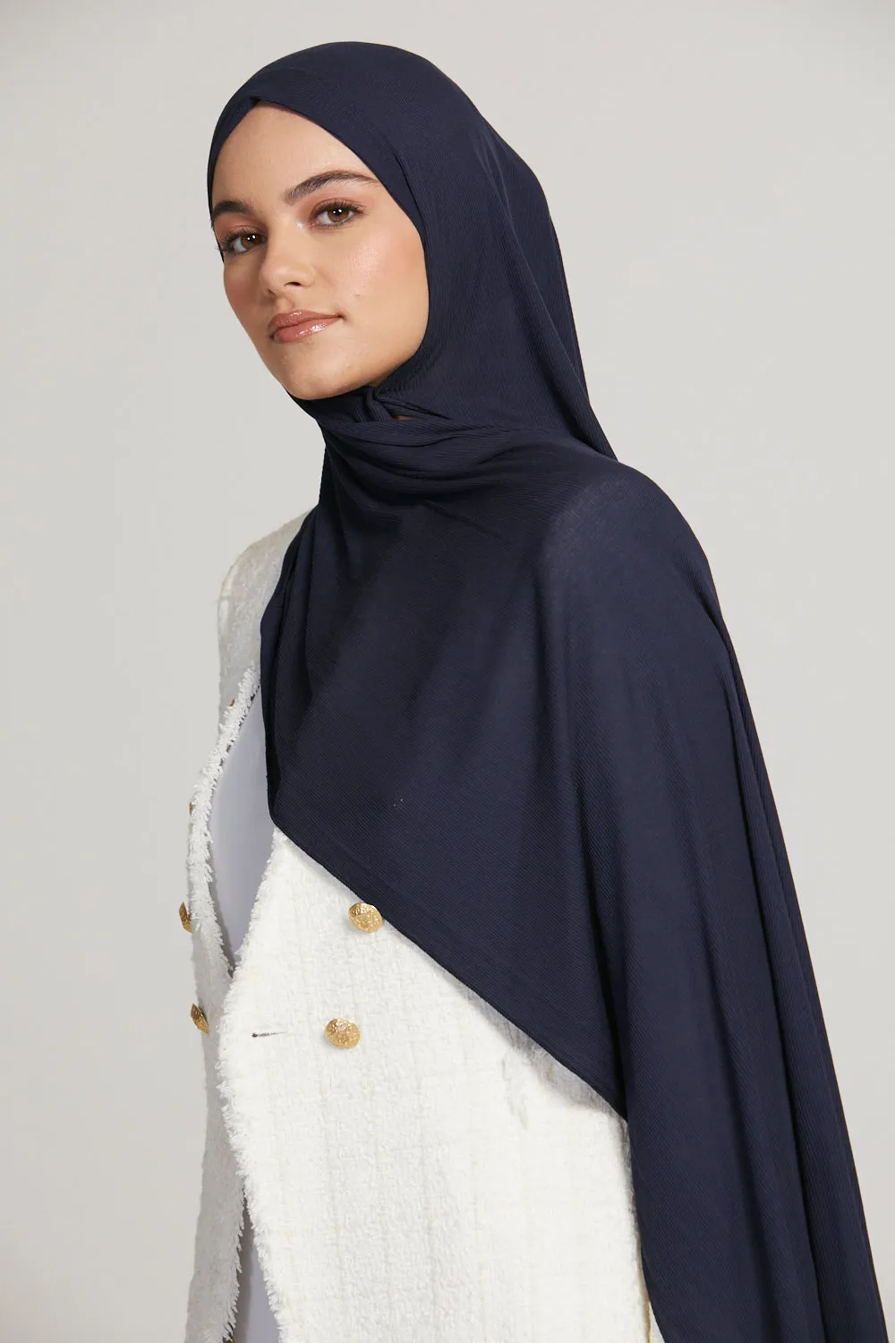 Premium Bamboo Ribbed Jersey Hijab - Navy