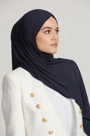 Premium Bamboo Ribbed Jersey Hijab - Navy