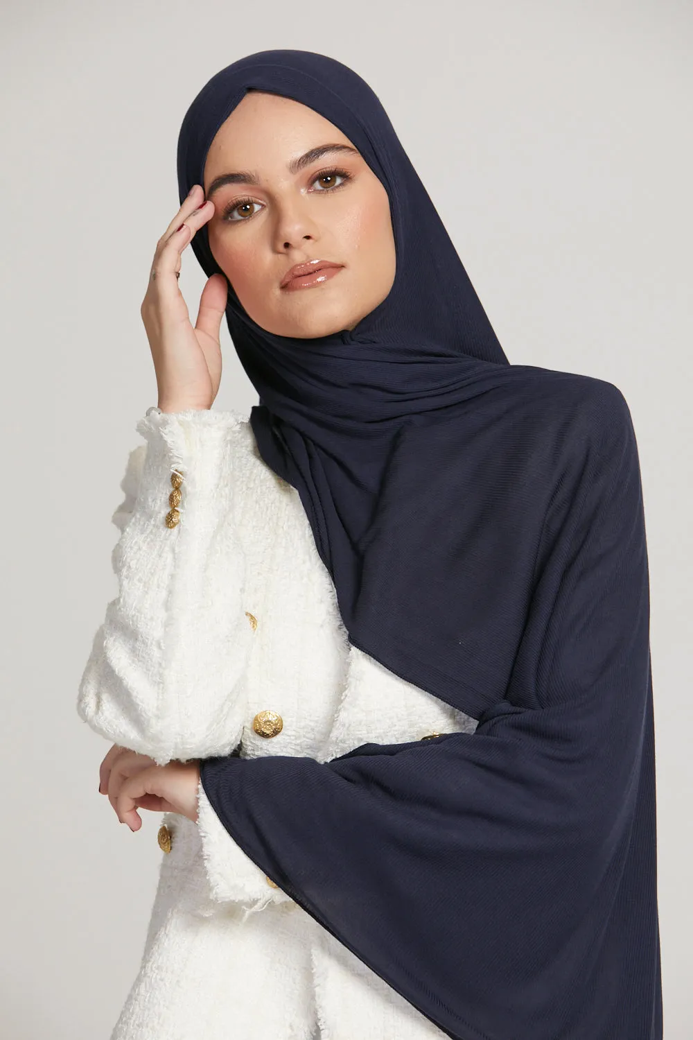 Premium Bamboo Ribbed Jersey Hijab - Navy