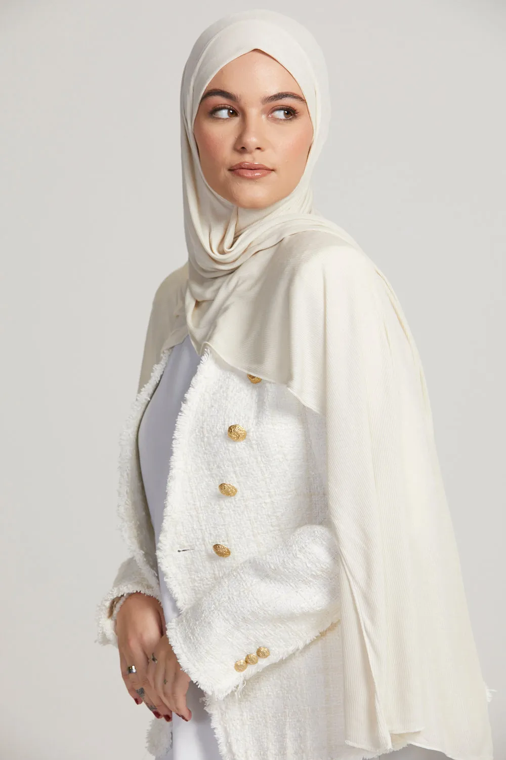 Premium Bamboo Ribbed Jersey Hijab - Off White