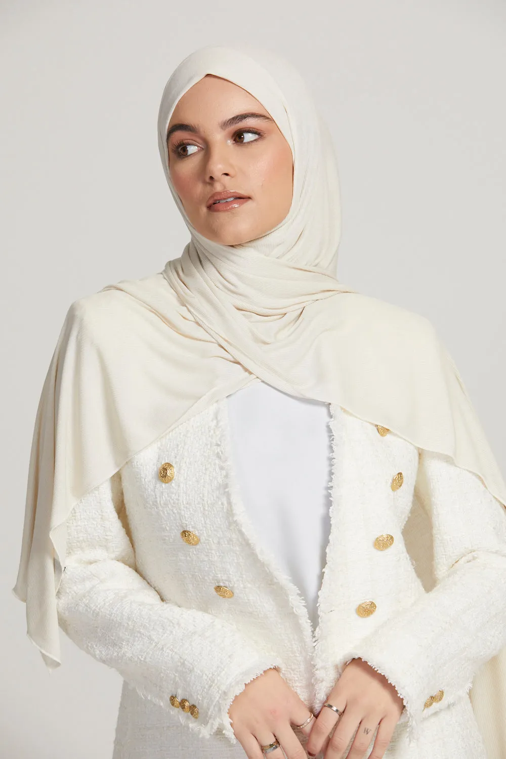 Premium Bamboo Ribbed Jersey Hijab - Off White