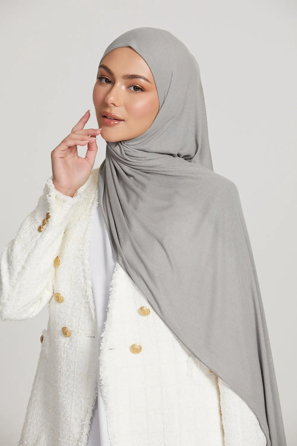 Premium Bamboo Ribbed Jersey Hijab - Silver Grey