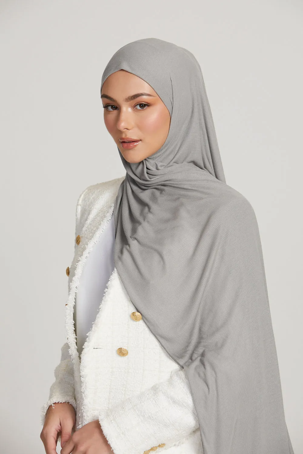 Premium Bamboo Ribbed Jersey Hijab - Silver Grey