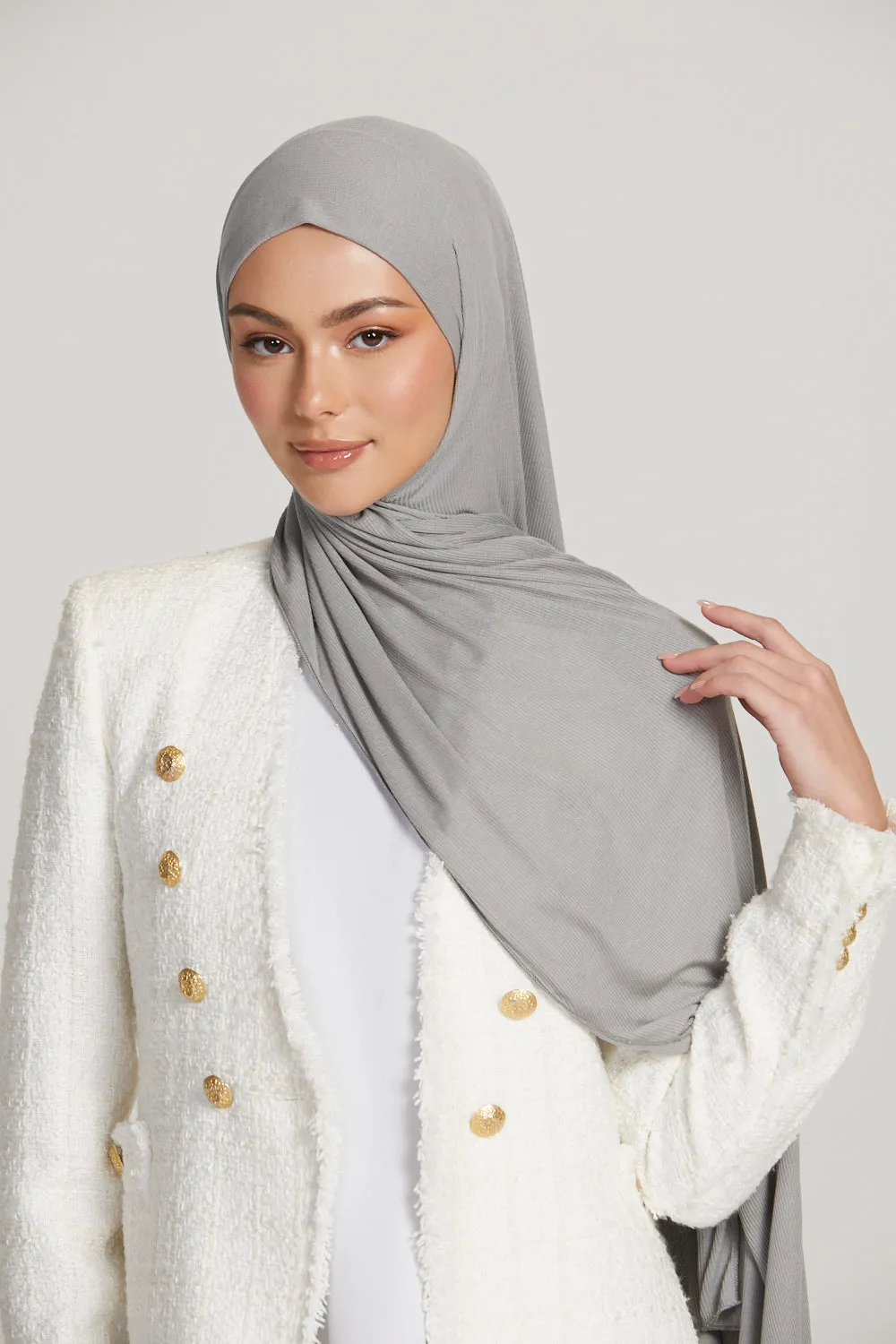 Premium Bamboo Ribbed Jersey Hijab - Silver Grey