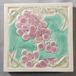 Rookwood Pottery Tile Trivet Pastel Grapes 1930