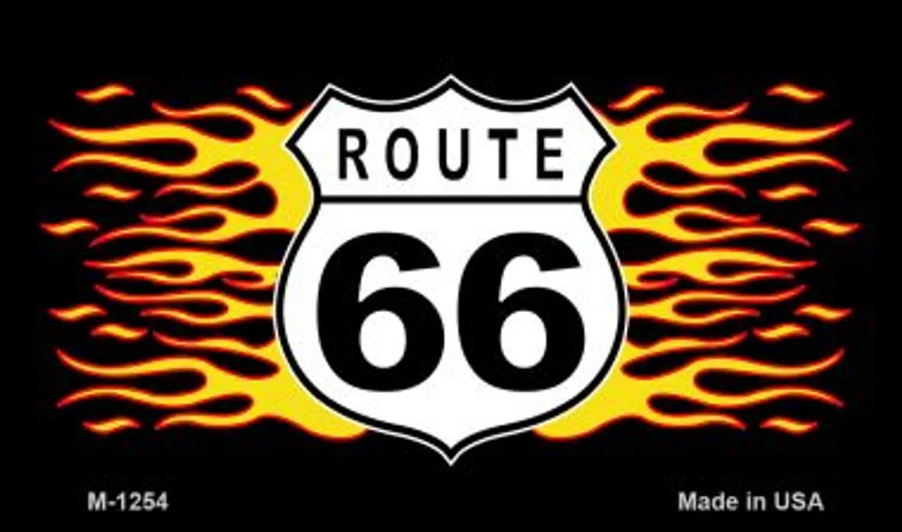 Route 66 Flame - Metal Magnet